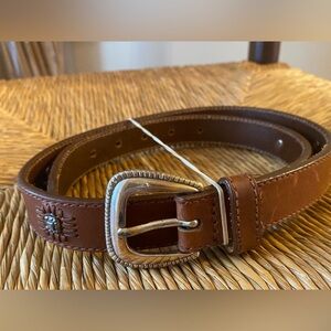 Vintage Fossil Brown Leather Belt Silver Square Stud Accents Size Medium